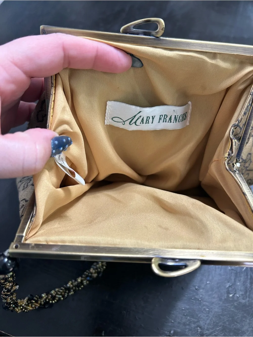 Embroidered Gold Evening Handbag with Beaded Heel Motif